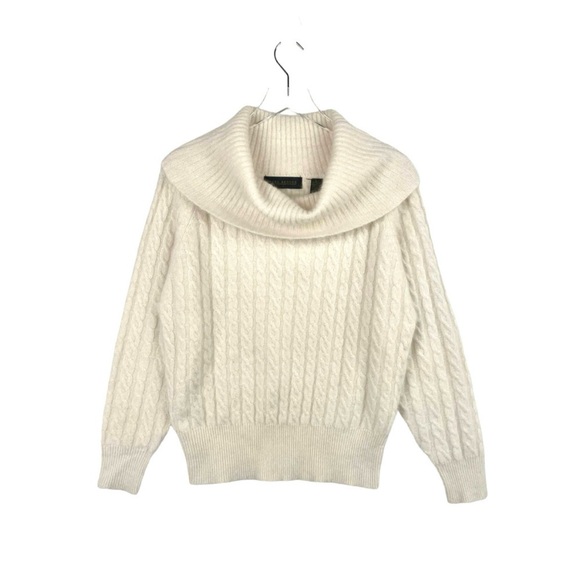 Vintage Dana Brooke Cowl Mohair Sweater Women Cream Lurex Metallic Thread Size L - Picture 1 of 4